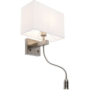 Moderne wandlamp staal met kap wit - Bergamo