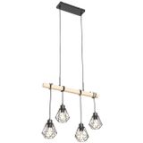 Landelijke hanglamp zwart met hout 4-lichts - Chon