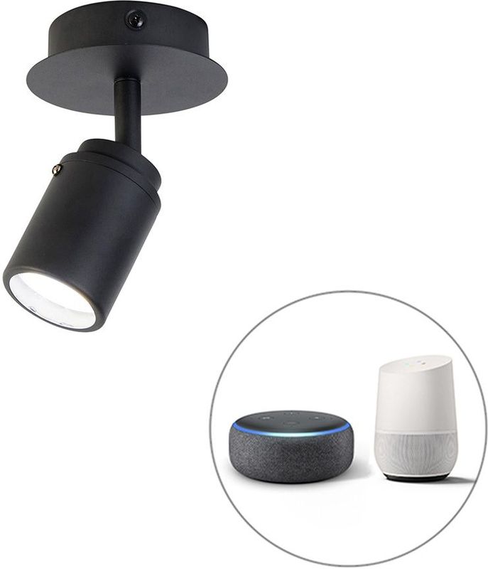 QAZQA ducha - Moderne LED Dimbare Smart Plafondlamp incl. wifi met Dimmer voor badkamer - 1 lichts - Ø 10 cm - Zwart -