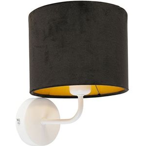Vintage wandlamp wit met zwarte velours kap - Matt
