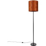 Vloerlamp zwart velours kap oranje 40 cm - Simplo