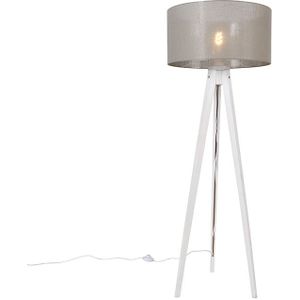 Moderne vloerlamp tripod wit met kap taupe 50 cm - Tripod Classic