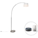 Smart booglamp staal met witte stoffen kap incl. Wifi A60 - Arc Basic