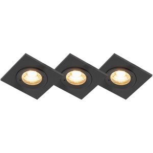 QAZQA xena - Moderne Inbouwspot voor badkamer - 3 lichts - L 80 mm - Zwart -