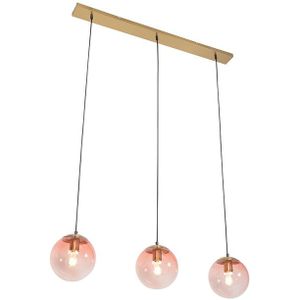 Art Deco hanglamp messing met roze glas 3-lichts - Pallon Mezzi