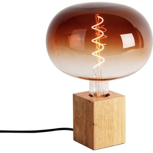Landelijke tafellamp hout naturel incl. LED G220 - Bloc