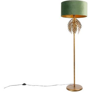 Vintage vloerlamp goud met velours kap groen - Botanica