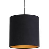 Hanglamp met velours kap zwart met goud 40 cm - Combi