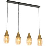 Moderne hanglamp goud met amber glas 4-lichts - Drop