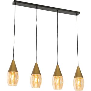 Moderne hanglamp goud met amber glas 4-lichts - Drop