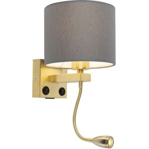Art deco wandlamp goud met USB en grijze kap - Brescia