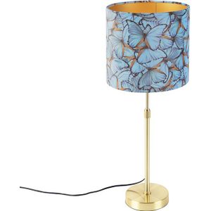 Tafellamp goud/messing met velours kap vlinders 25 cm - Parte