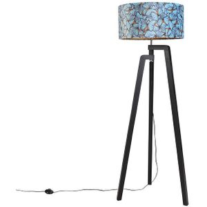 Vloerlamp tripod zwart met kap vlinder dessin 50 cm - Puros