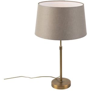 Bronze tafellamp met linnen kap taupe 35cm - Parte