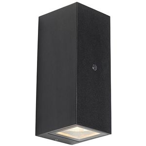 Wandlamp zwart IP44 met licht-donker sensor - Baleno II