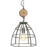 IndustriÃ«le hanglamp donkergrijs met hout 34 cm - Arthur