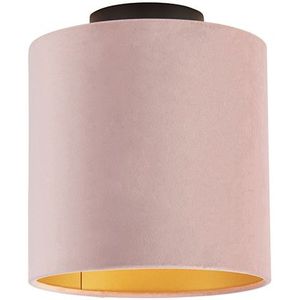 Plafondlamp met velours kap oud roze met goud 20 cm - Combi zwart