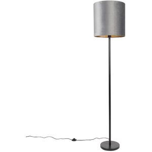 Moderne vloerlamp zwart kap grijs 40 cm - Simplo