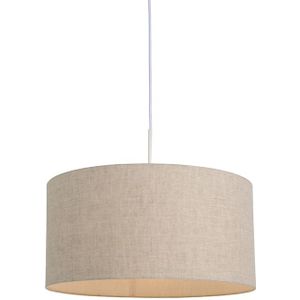 Landelijke hanglamp wit met katoenen kap lichtgrijs 50 cm - Combi