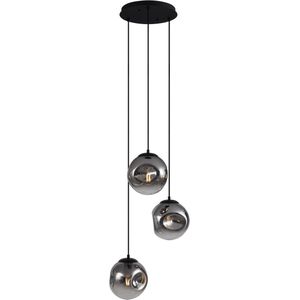 Art Deco Hanglamp Zwart met Smoke Glas 3-Lichts - Douglass