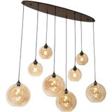 Art Deco hanglamp donkerbrons met amber glas ovaal 8-lichts - Sandra