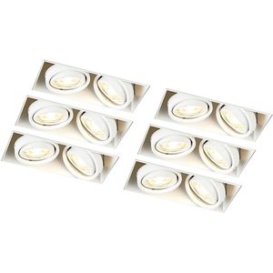 Set van 6 inbouwspots wit GU10 kantelbaar trimless 2-lichts - Oneon