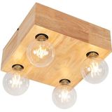 Landelijke plafondlamp hout 4-lichts - Bloc