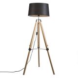 Vloerlamp naturel met zwarte linnen kap 45 cm - Tripod