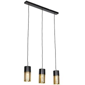 IndustriÃ«le hanglamp zwart met goud langwerpig 3-lichts - Raspi