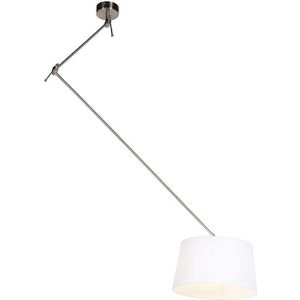 Hanglamp met linnen kap wit 35 cm - Blitz I staal
