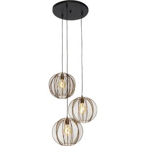 IndustriÃ«le hanglamp brons met zwart rond 3-lichts - Dong