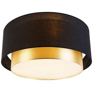 Moderne plafonniére zwart met goud 50 cm 3-lichts - Drum Duo