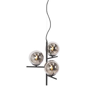 Art Deco hanglamp zwart en smoke glas 3-lichts - Flore
