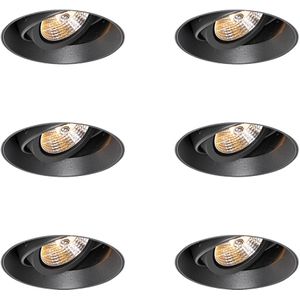 Set van 6 moderne inbouwspots zwart GU10 AR70 rond trimless - Oneon