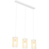 Retro hanglamp wit met rotan 3-lichts langwerpig - Akira