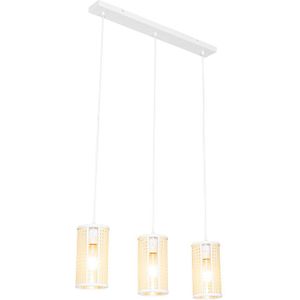 Retro hanglamp wit met rotan 3-lichts langwerpig - Akira