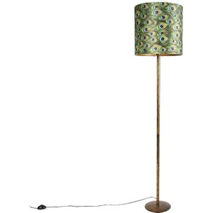 Vintage vloerlamp goud met pauw kap 40 cm - Simplo