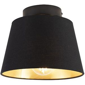Plafondlamp met katoenen kap zwart met goud 20 cm - Combi zwart