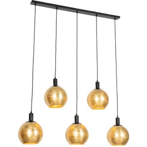 Design hanglamp zwart met goud glas 5-lichts - Bert