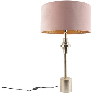 Art Deco tafellamp goud velours kap roze 50 cm - Diverso