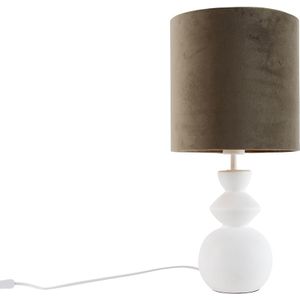 Design tafellamp witte velvet kap taupe met goud 25 cm - Alisia