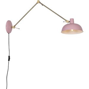 Retro wandlamp roze met brons - Milou