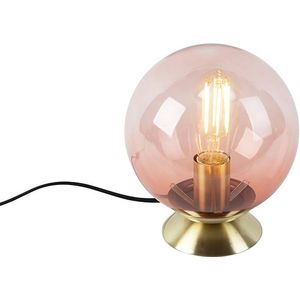 Art deco tafellamp messing met roze glas - Pallon