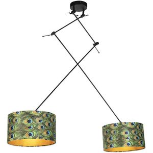 Hanglamp met velours kappen pauw met goud 35 cm - Blitz II zwart