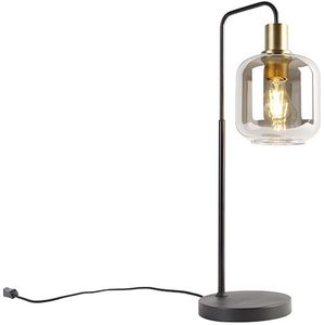 Design tafellamp zwart met goud en smoke glas - Zuzanna