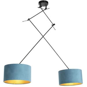 Hanglamp met velours kappen blauw met goud 35 cm - Blitz II zwart