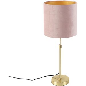 Tafellamp goud/messing met velours kap roze 25 cm - Parte