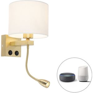 Smart wandlamp goud met witte kap incl. Wifi A60 - Brescia