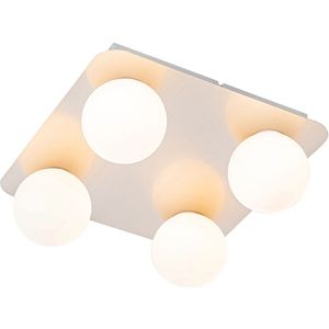 Moderne badkamer plafondlamp staal vierkant 4-lichts - Cederic