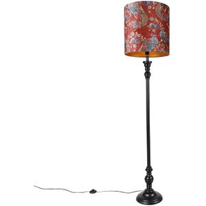 Vloerlamp zwart met kap pauw rood 40 cm - Classico